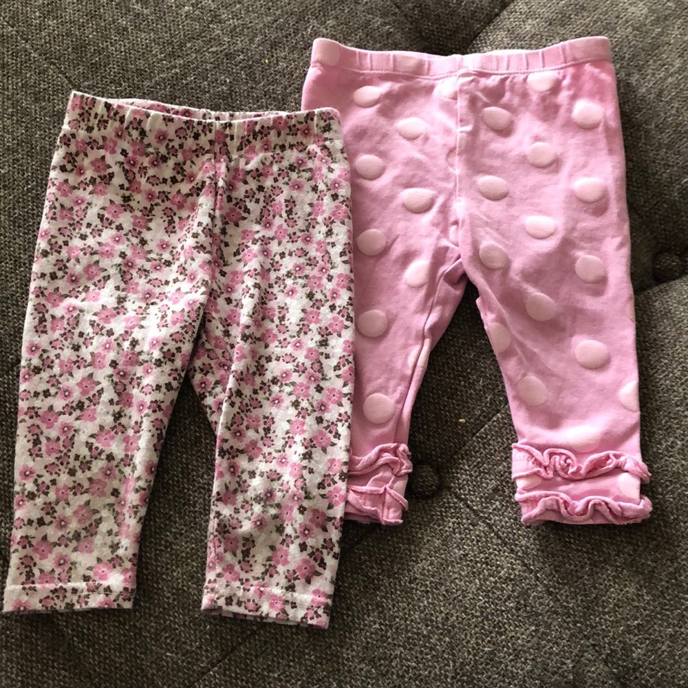 Girls 12 month pink bundle pants, polka dot and 🌸